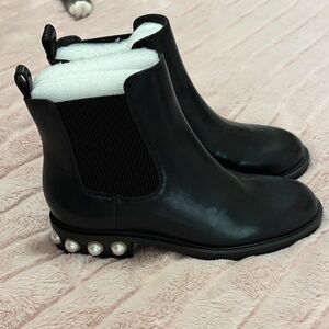 Pearl-Accent Black Chelsea Ankle Boots